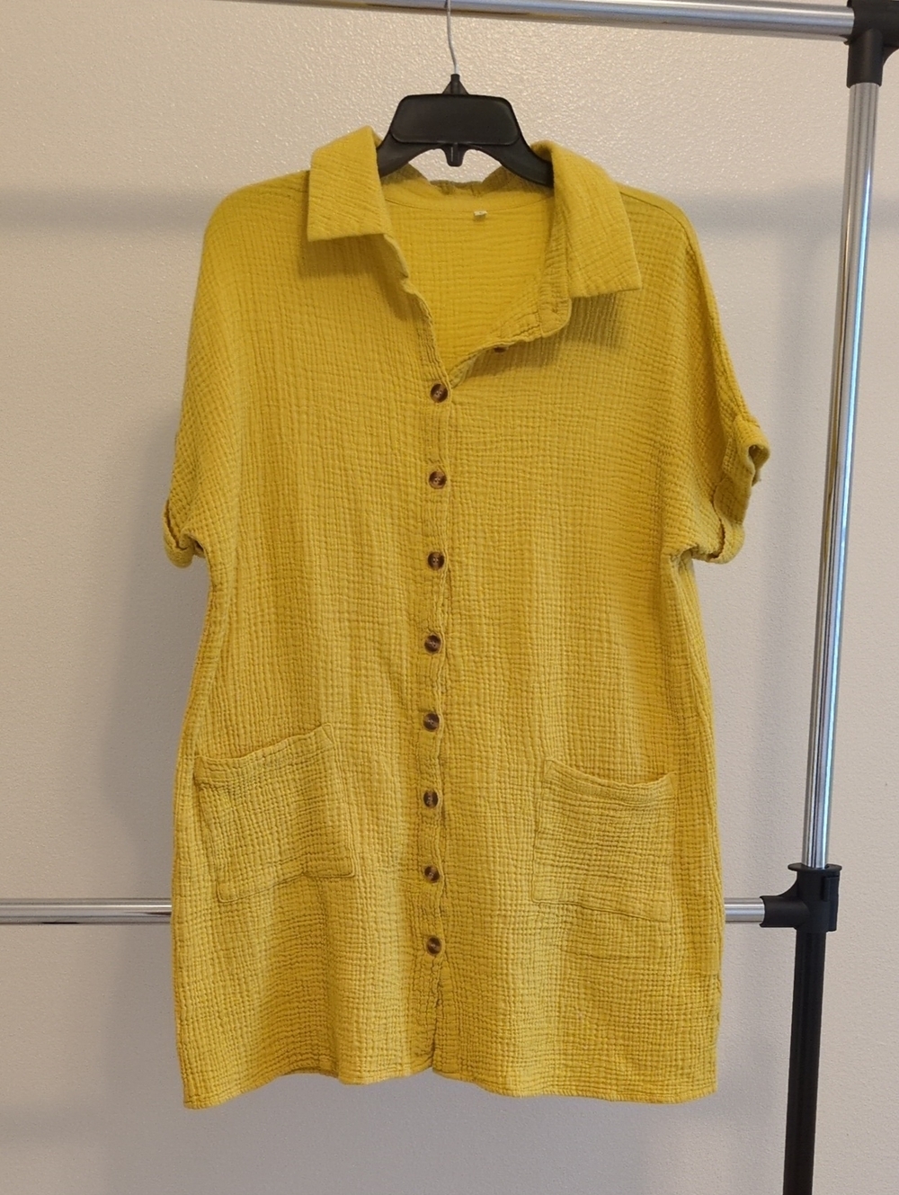 Yellow Button-Front Dress with Patch Pockets